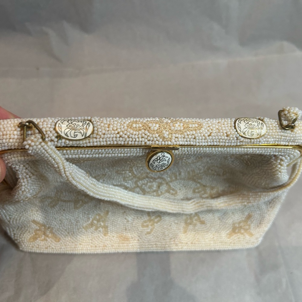 Vintage White Beaded Evening Bag Wedding Clutch Handbag Formal Handbeaded Prom - Picture 10 of 11